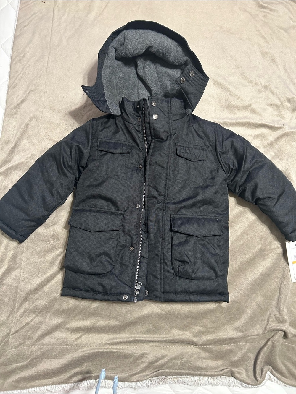 Calvin Klein Kids Black Hooded Winter Jacket 3T
